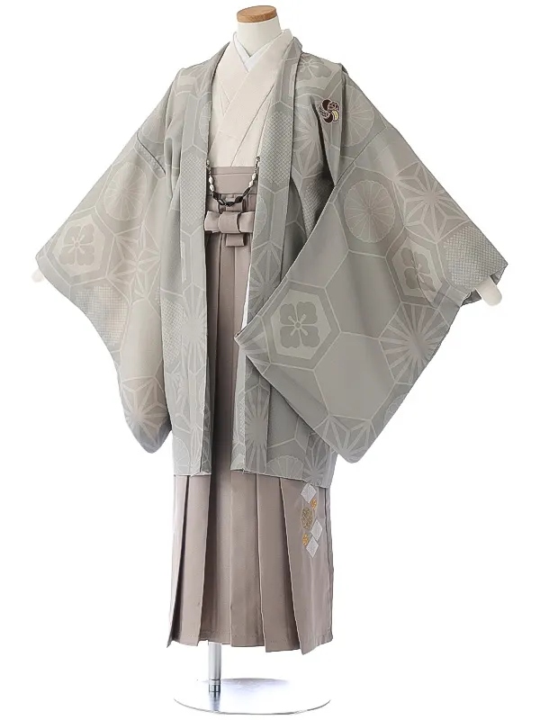 小学校卒業式ジュニア袴男0101 ベージュ 家紋 亀甲 小町kids
