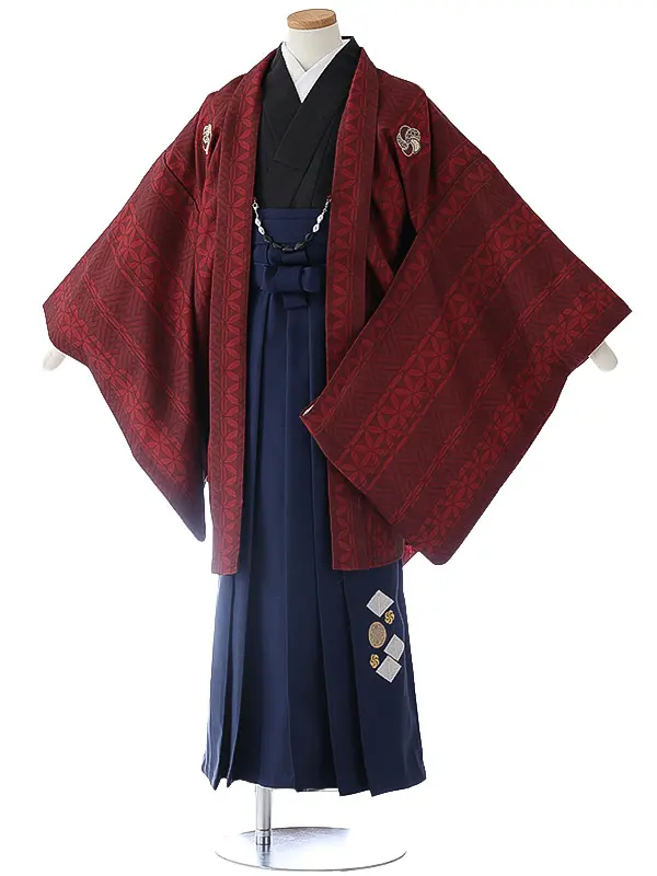小学校卒業式ジュニア袴男0102 赤 家紋 亀甲 小町kids