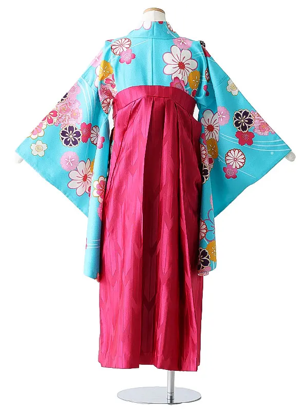小学校卒業式ジュニア袴女0147 水色 ピンク 花模様