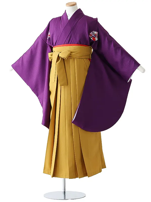 小学校卒業式ジュニア袴女0148 紫 花模様