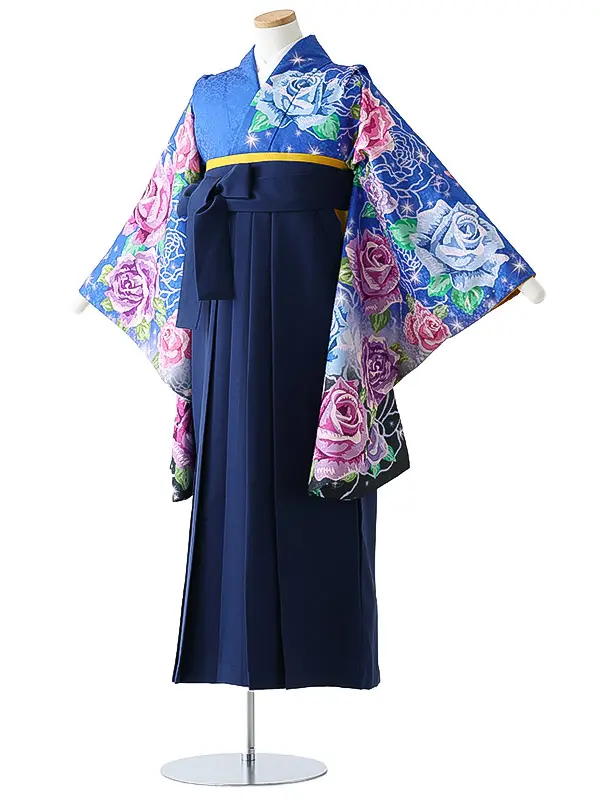 小学校卒業式ジュニア袴女0150 青 紫 バラ