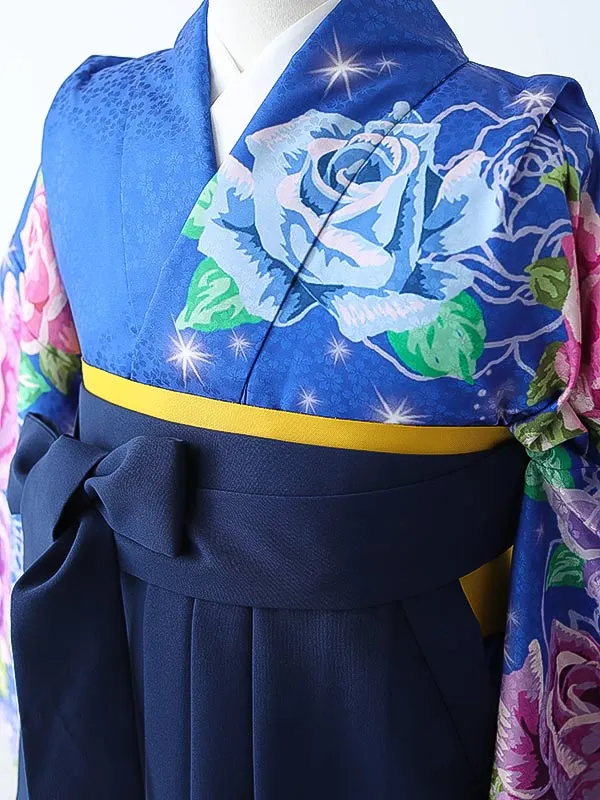 小学校卒業式ジュニア袴女0150 青 紫 バラ