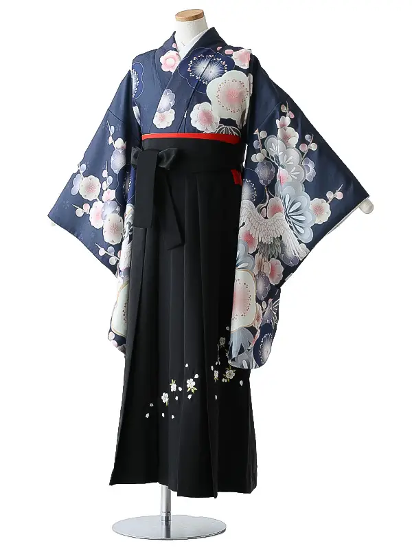 小学校卒業式ジュニア袴女0152 紺 梅 鶴