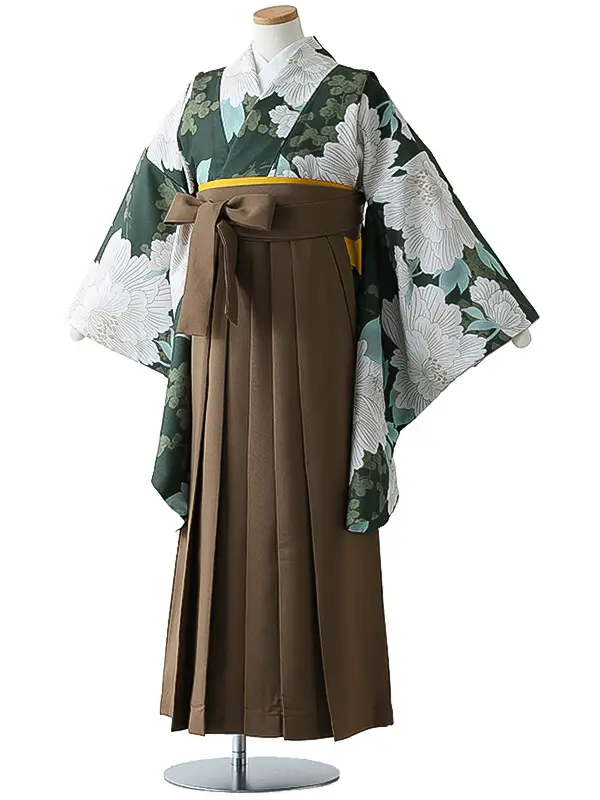 小学校卒業式ジュニア袴女0154 深緑 牡丹