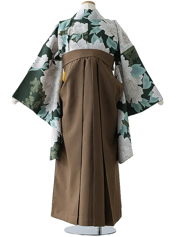 小学校卒業式ジュニア袴女0154 深緑 牡丹