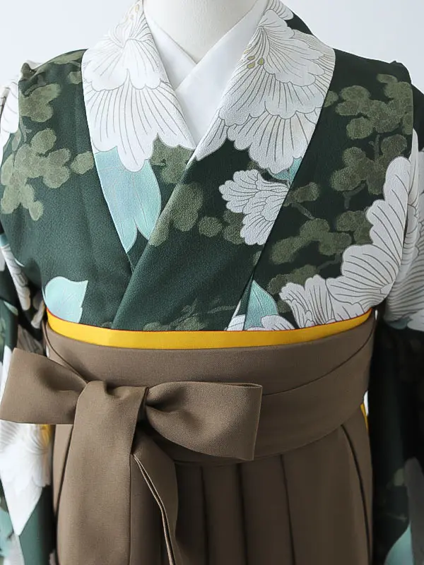 小学校卒業式ジュニア袴女0154 深緑 牡丹