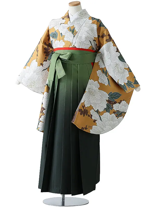 小学校卒業式ジュニア袴女0155 からし 牡丹