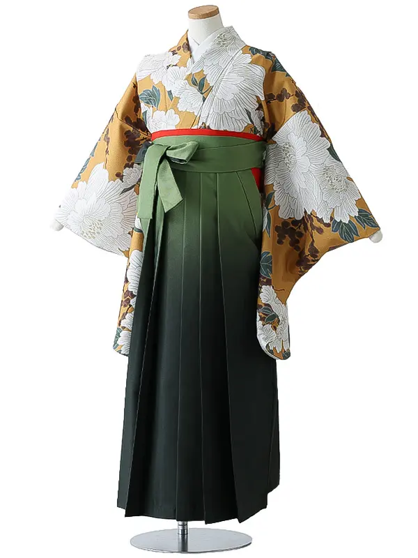 小学校卒業式ジュニア袴女0155 からし 牡丹