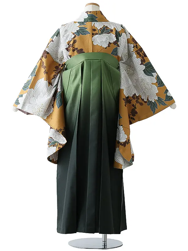 小学校卒業式ジュニア袴女0155 からし 牡丹