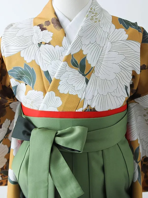 小学校卒業式ジュニア袴女0155 からし 牡丹