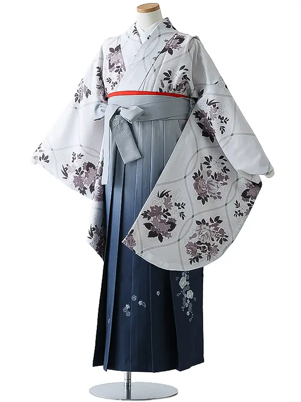 小学校卒業式ジュニア袴女0158 薄グレー 洋花