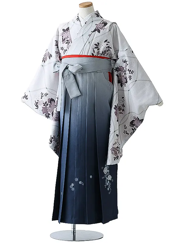 小学校卒業式ジュニア袴女0158 薄グレー 洋花