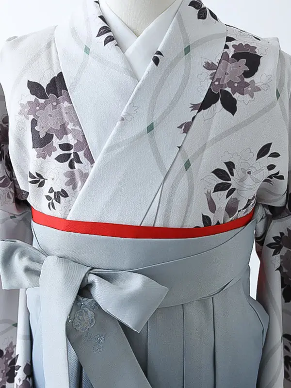 小学校卒業式ジュニア袴女0158 薄グレー 洋花
