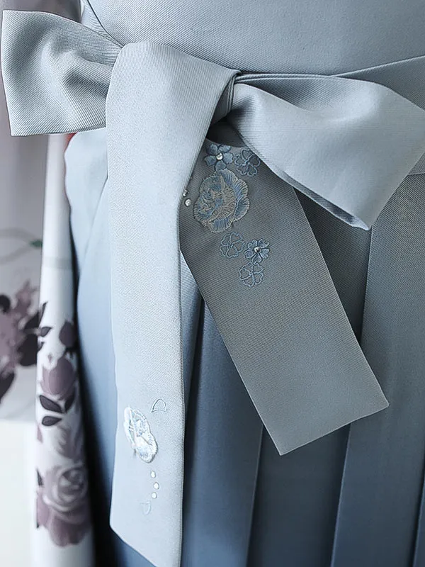 小学校卒業式ジュニア袴女0158 薄グレー 洋花