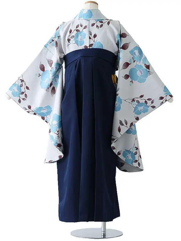 小学校卒業式ジュニア袴女0159 薄グレー 水色 椿