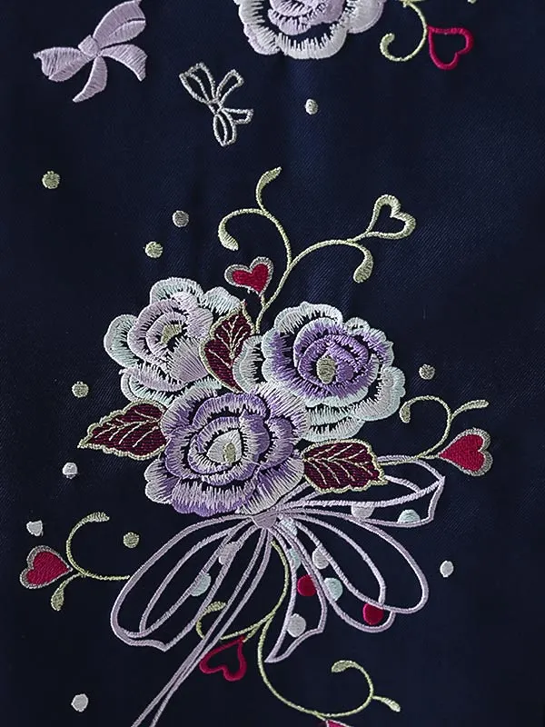 小学校卒業式ジュニア袴女0159 薄グレー 水色 椿