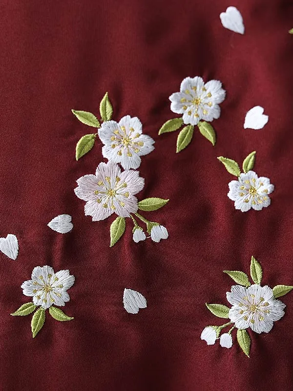 小学校卒業式ジュニア袴女0160 薄グレー 赤 椿