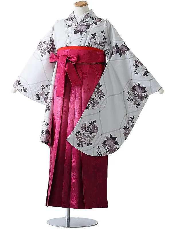 小学校卒業式ジュニア袴女0161 薄グレー 洋花