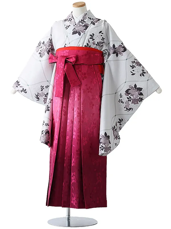 小学校卒業式ジュニア袴女0161 薄グレー 洋花