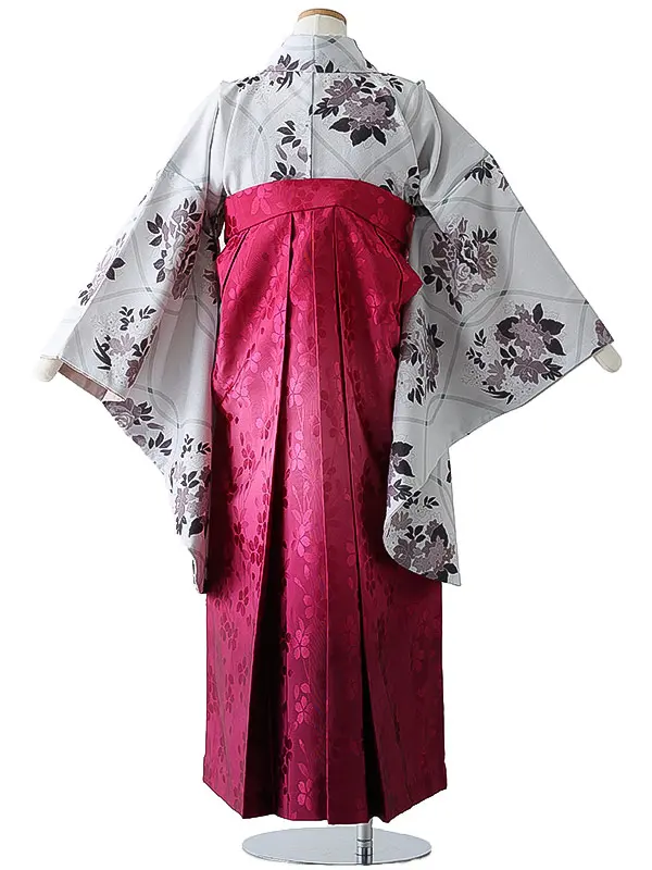 小学校卒業式ジュニア袴女0161 薄グレー 洋花