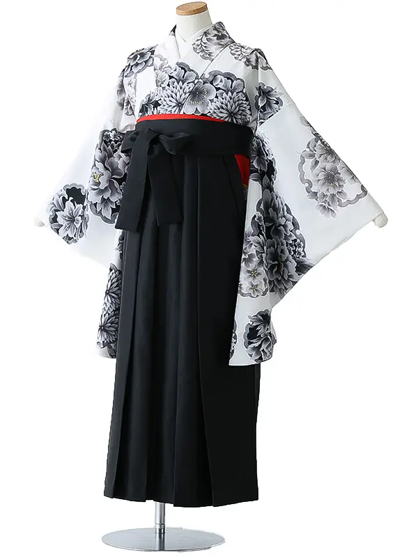 小学校卒業式ジュニア袴女0163 白 グレー 雪輪