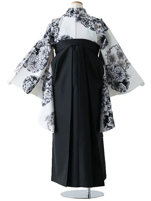 小学校卒業式ジュニア袴女0163 白 グレー 雪輪