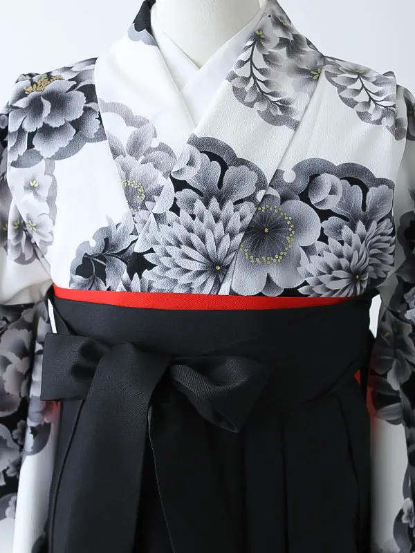 小学校卒業式ジュニア袴女0163 白 グレー 雪輪