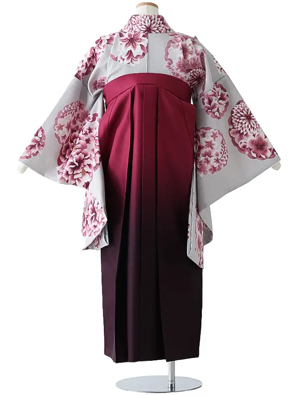 小学校卒業式ジュニア袴女0164 グレー ピンク 雪輪