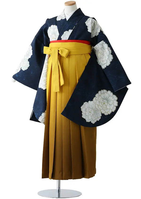 小学校卒業式ジュニア袴女0165 紺 白 牡丹