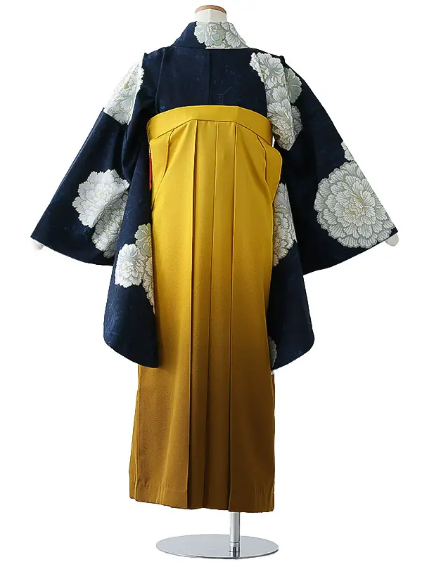 小学校卒業式ジュニア袴女0165 紺 白 牡丹