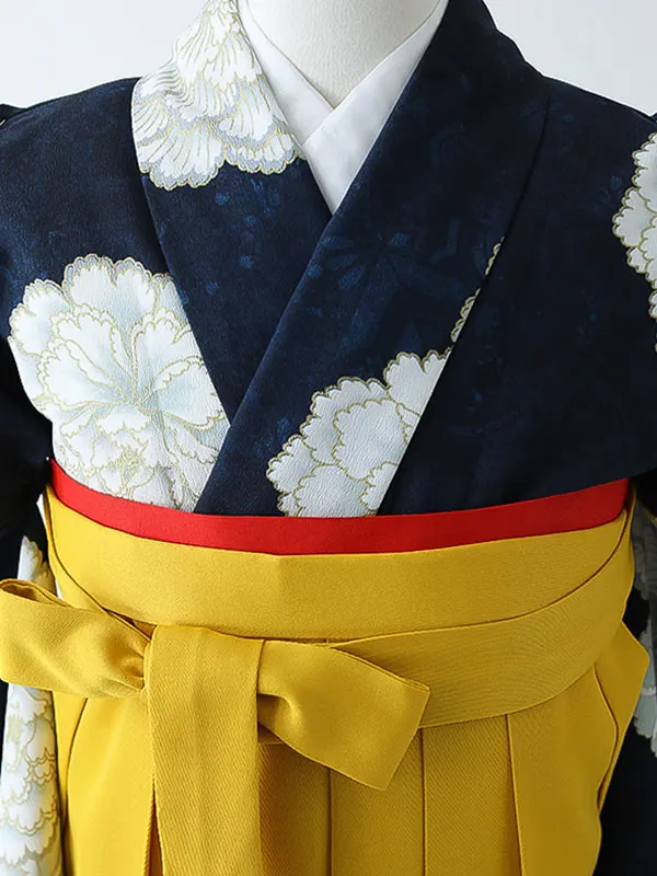 小学校卒業式ジュニア袴女0165 紺 白 牡丹