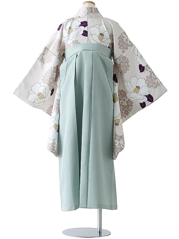 小学校卒業式ジュニア袴女0167 アイボリー 椿 花模様