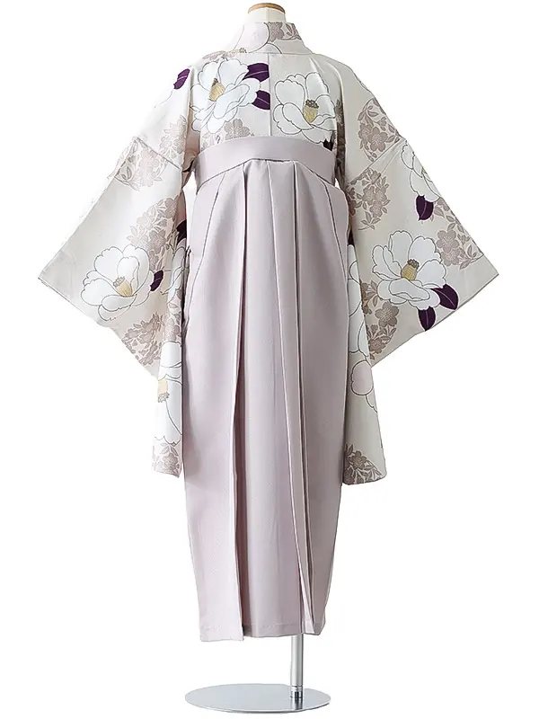 小学校卒業式ジュニア袴女0168 アイボリー 椿 花模様