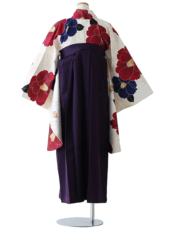 小学校卒業式ジュニア袴女0169 アイボリー 赤 椿