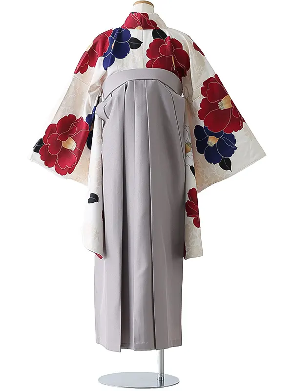 小学校卒業式ジュニア袴女0170 アイボリー 赤 椿