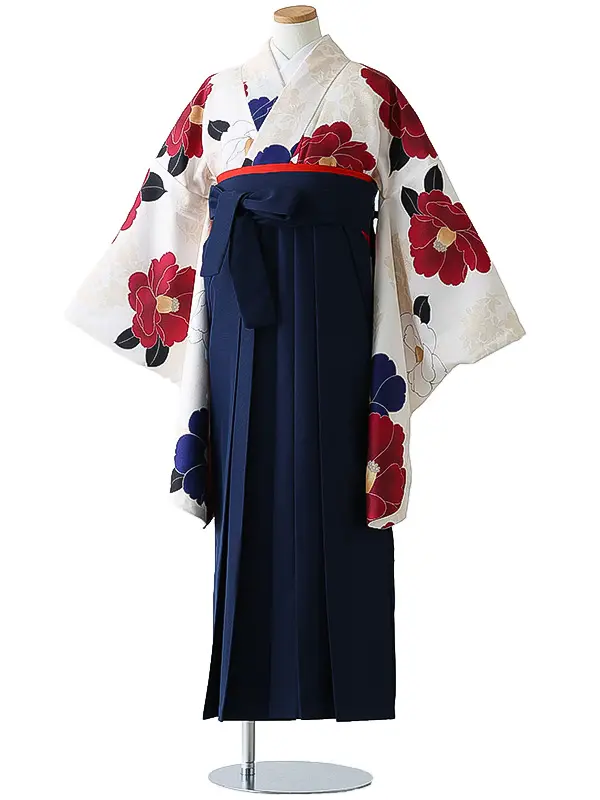 小学校卒業式ジュニア袴女0171 アイボリー 赤 椿