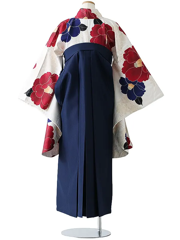 小学校卒業式ジュニア袴女0171 アイボリー 赤 椿