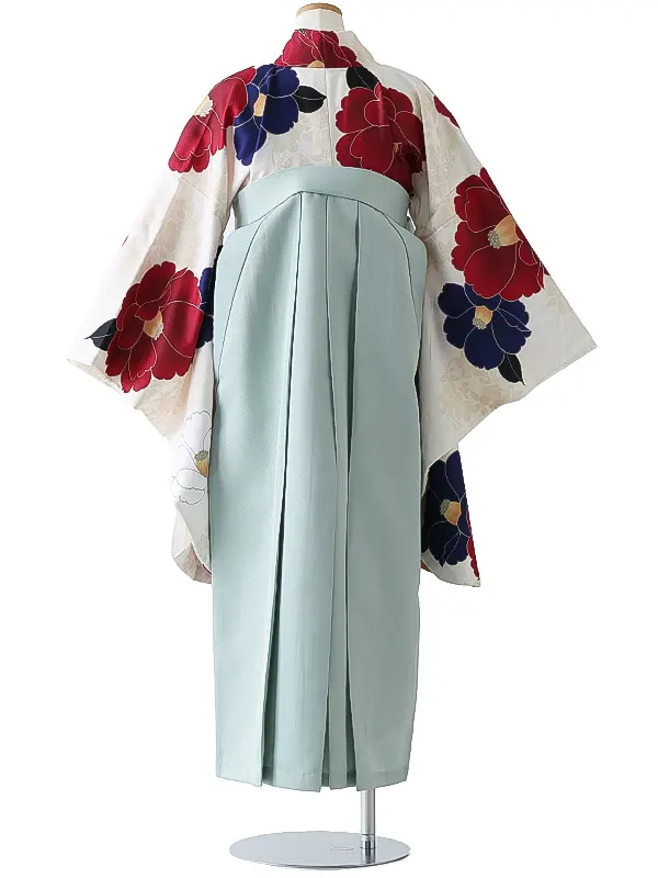 小学校卒業式ジュニア袴女0172 アイボリー 赤 椿