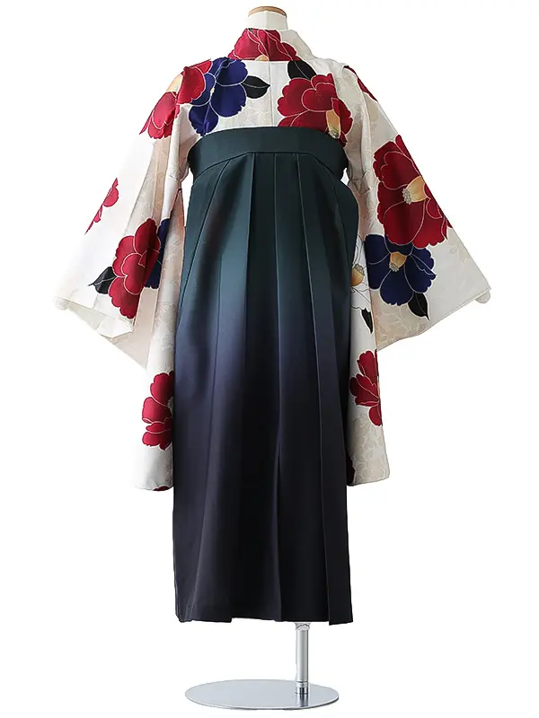 小学校卒業式ジュニア袴女0173 アイボリー 赤 椿