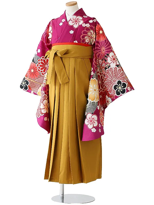 小学校卒業式ジュニア袴女0175 赤紫 梅 花模様