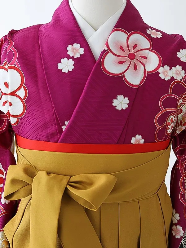 小学校卒業式ジュニア袴女0175 赤紫 梅 花模様