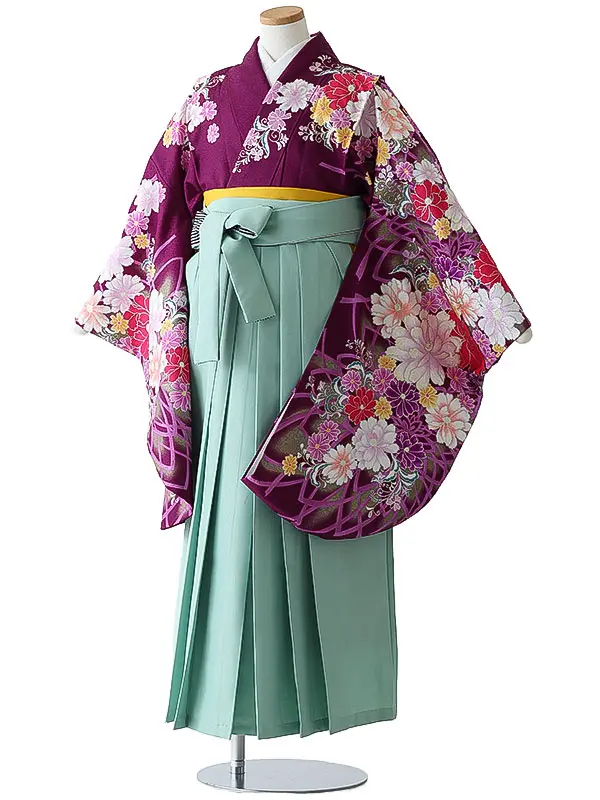 小学校卒業式ジュニア袴女0176 紫 花模様