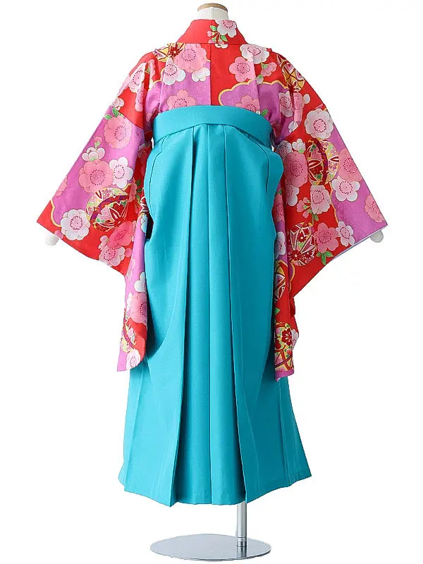 小学校卒業式ジュニア袴女0179 赤 ピンク 鞠 花模様