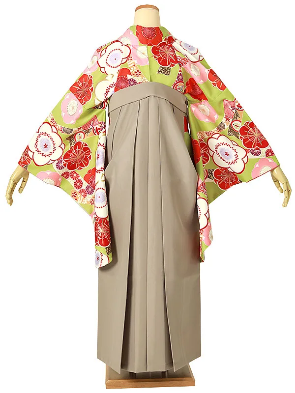 小学校卒業式ジュニア袴女0182 黄緑 赤 梅 熨斗