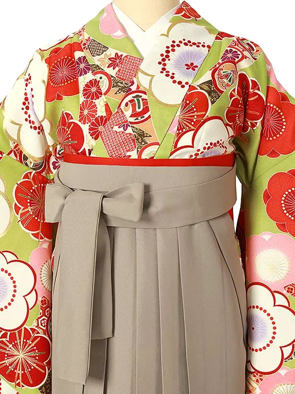 小学校卒業式ジュニア袴女0182 黄緑 赤 梅 熨斗