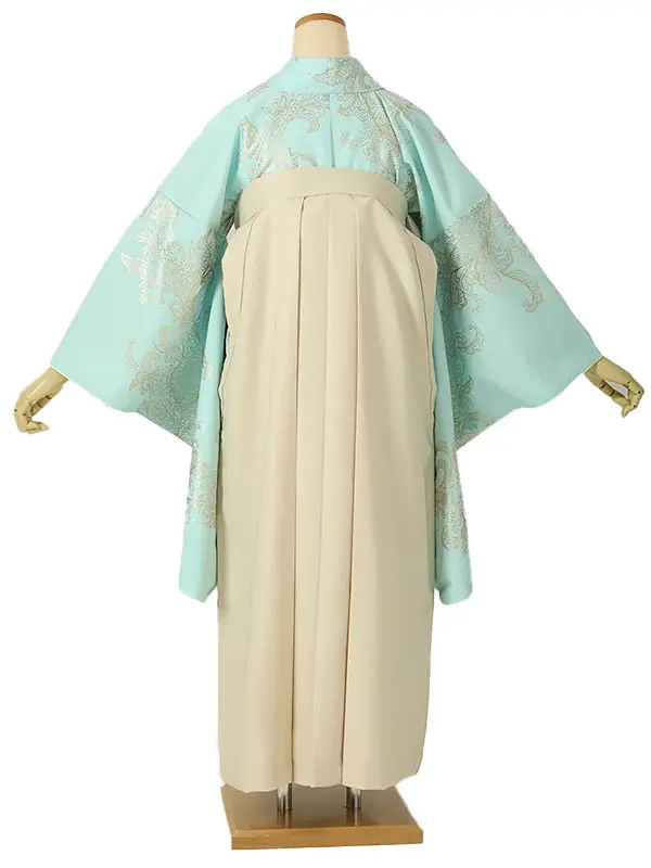 小学校卒業式ジュニア袴女0183 ミント ゴールド ペイズリー