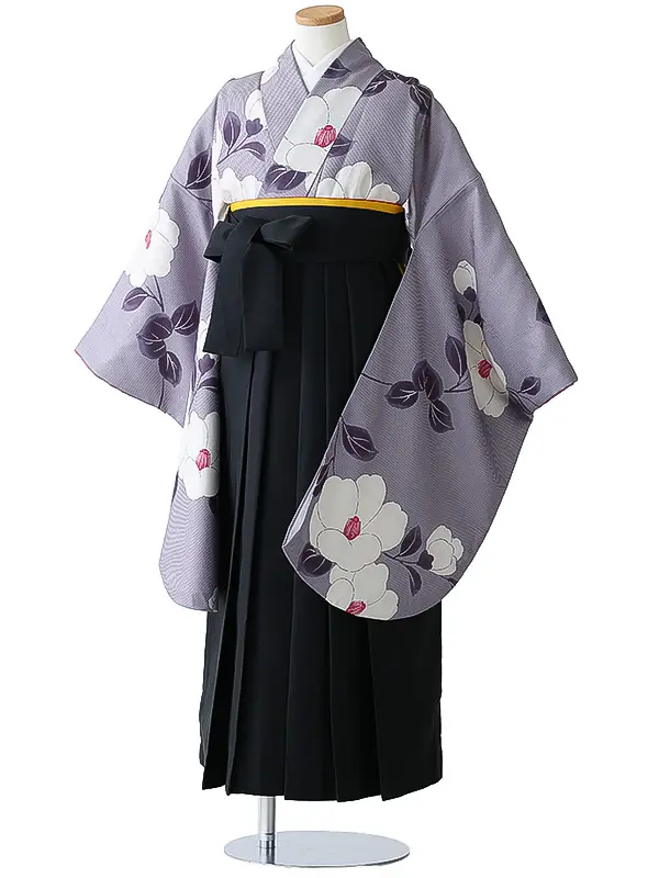 小学校卒業式ジュニア袴女0184 紫 白 椿