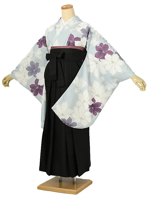 小学校卒業式ジュニア袴女0185 水色 紫 百合
