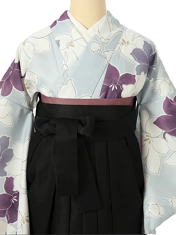 小学校卒業式ジュニア袴女0185 水色 紫 百合