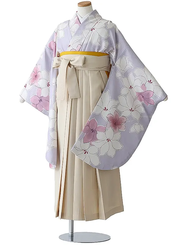 小学校卒業式ジュニア袴女0186 薄紫 白 百合